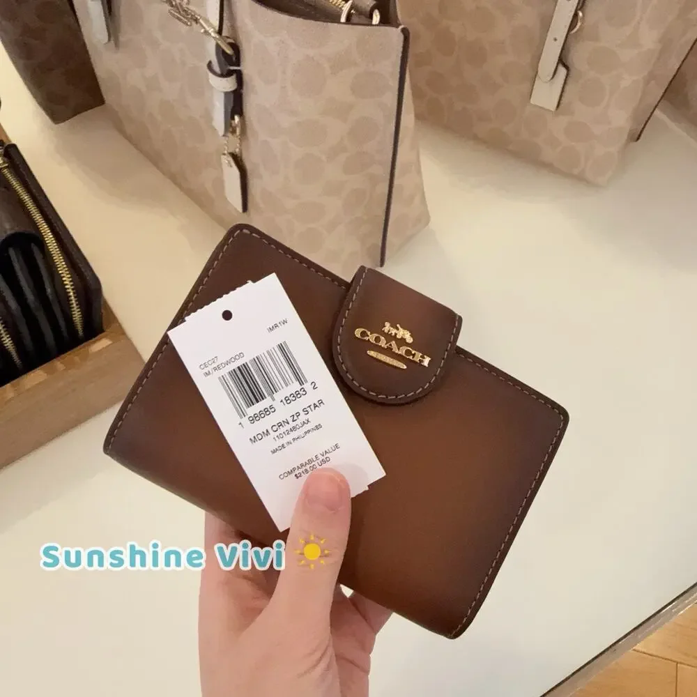 NWT Coach Medium Corner Zip Wallet CEC27 smooth leather/Gold/Redwood - Picture 4 of 4